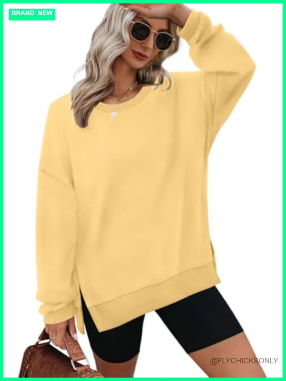 Oversized Crewneck Sweatshirt Pullover Ribbed Trim Casual Comfy Top